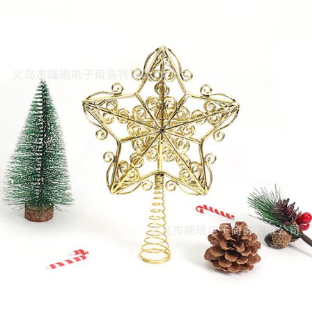 Gyllen juletretoppstjerne med fem spisser, juletrepynt, tilbehør, miljøvennlig, ingen støvfall, juledekorasjon, gave