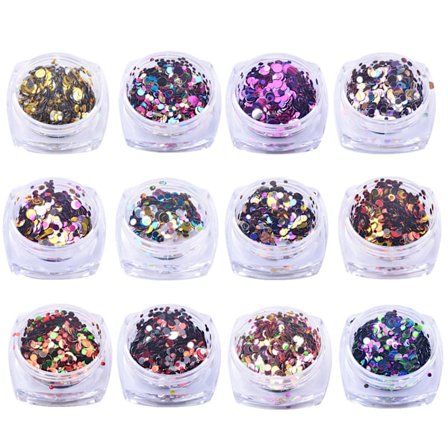 12 Tyypin 1g/pullo Glitter Pyöreä Muoto Sekoitettu Väri Koriste DIY Kynsi Taide Tarrat Sekvenssit