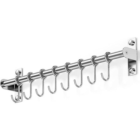 Køkken Rustfrit Stål Hængende Bar, Krog Bar Med 8 Bevægelige Kroge, Redskab