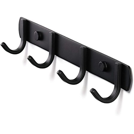 Vægmonteret knagerække, knagerække i rustfrit stål, solide badeværelseskroge til soveværelse, kontor, sort (4 kroge)