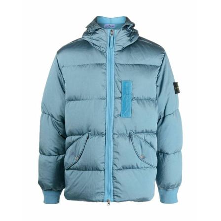 Stone Island Hooded Down Jacket With Sleeve Logo , Blauw , unisex , Maat: S