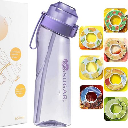 Smaksättningsset Vattenflaska med 7 smakpods Air Water Up Bottle Frostmat Svart 650ml Air Starter Up Set Vattenmugg för Camping Sport