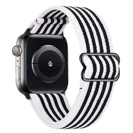 iWatch 7 Ny Elastisk Nylon Justerbar Vävd Apple-Rem Svart och Vit Rand 38mm40mm41mm Black and white stripe