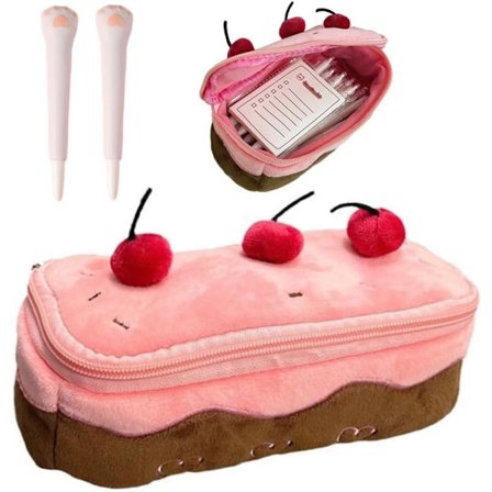 Blødt penalhus til voksne, kvinder, fluffy lyserød kirsebærkage Kawaii Stor kapacitet Y2K Æstetisk etui Boksholder Sødt Estuche para la