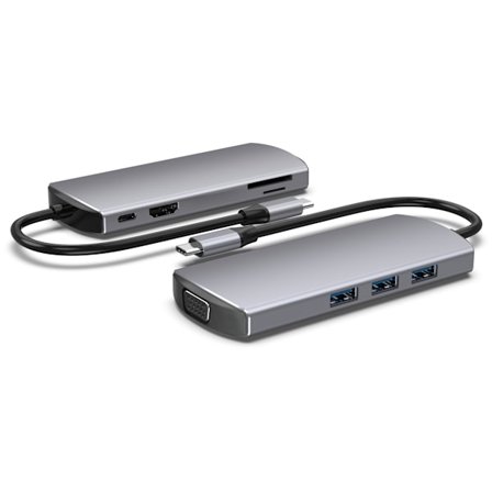 8-i-1 USB-C-hub med multiportadapter med HDMI, Ethernet, USB 3.0 og PD-opladning