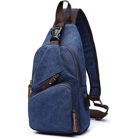 Mode Bröstväska Canvasväska Herr Messenger Väska Axelväska Med Usb Crossbody Väska Sling Väska För Cykling, Äventyr, Resa Mörkblå