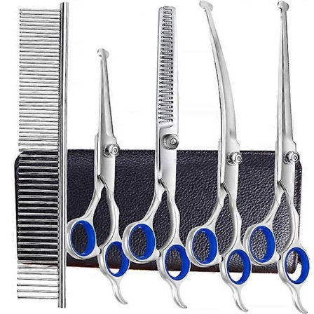 4 stk. professionel 6-i-1 sikkerhedssaks i rustfrit stål, egnet til hunde, katte og andre dyr