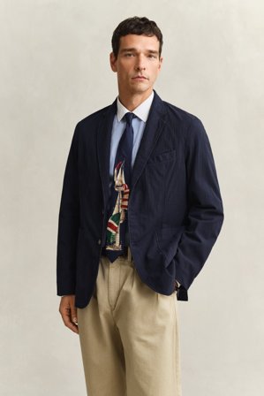 GANT Herren Seersucker Sakko (48) Marineblau