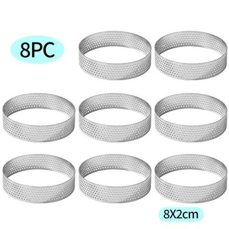 8 stk. Ø 8 cm tærteforme, 430 rustfrit stål tærteforme dessertringe 8 cm, tærteform bagning perforerede crumpetringe, mini pizzaer muffins