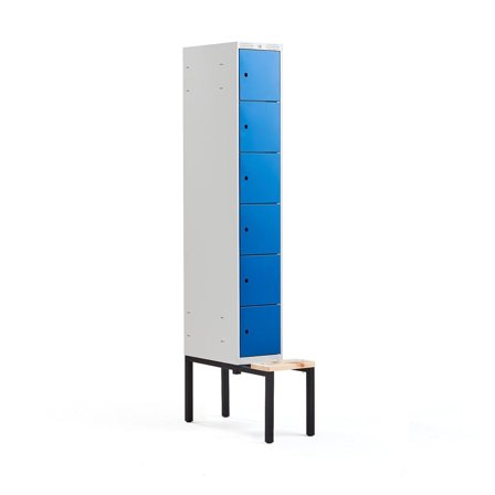 6 door locker CLASSIC, bench seat, 1 module, 2120x300x550mm, blue