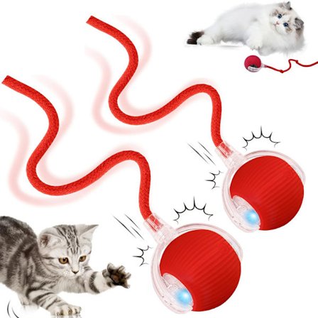 2 stk. 360 Smart Automatisk Rullende Kæledyrsbold, Genopladelig Uregelmæssig Bevægelse til Katte & Hunde, Rød