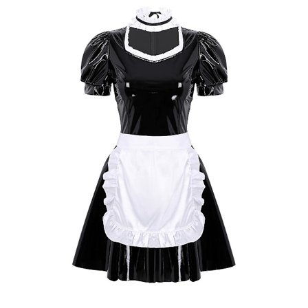 Kvinners fransk tjenestepike fancy cosplay kostyme rollespill spill kle seg opp klær antrekk lakkert skinn kjole med forkle og choker