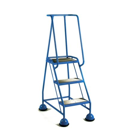 Mobile steps, rubber, 3 treads, H 762 mm, blue