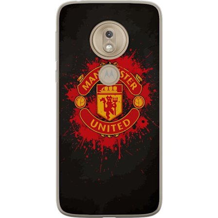 Kompatibelt Mobildeksel til Motorola Motorola Moto G7 Play Manchester United logo i rød og gul farge med røff sportslig bakgrunn