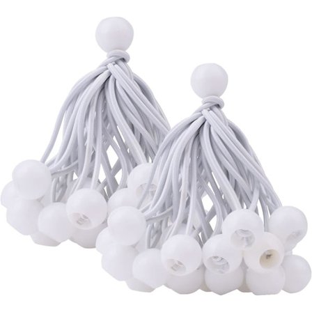 50 st Bunge Balls vita 4-tums, kraftig presenning Bunge rep, presenning rem, elastisk rem för campingtält i utställningshallar, lastpresenning