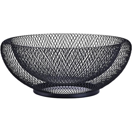 Frugtskål, metalnet frugtskål, frugtfad, rund guld retro jern, snackopbevaring, til køkkenborde (sort)