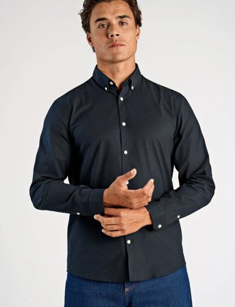 Lindbergh Yarn Dyed Oxford Superflex Shirt - Black - S