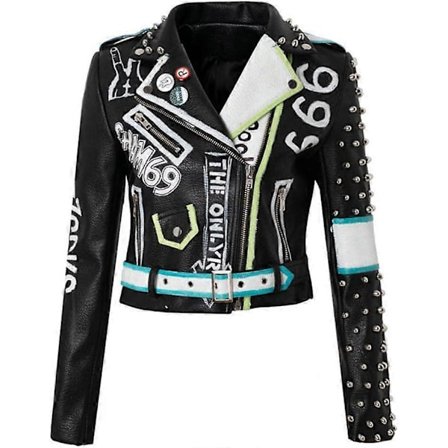 Punk Rock Jakke til Kvinder Motorcykel Nitter Graffiti Kunstlæder Toppe Efterårsmode Punk Street Kort Frakke