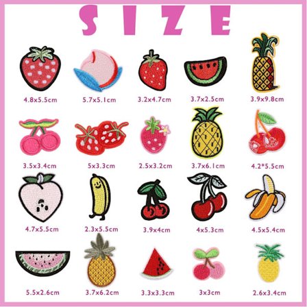 37 Stykker Frukt Klærlapper for Barn, Tegneserie DIY Klærlapp