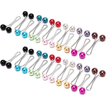 24 stk./pakke Rustfrit Stål U-Klips med Farvede Kunstige Perler til Muslimer Kvinders Slør, Hijab, Brosche, Sikkerhedsnåle (Tilfældig Farve)