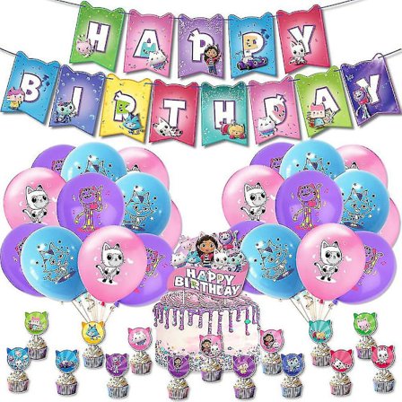 Gabby's Dollhouse tema børnefødselsdagsfestartikler sæt banner balloner kagepynt dekorationssæt