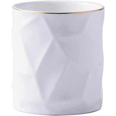 Keramisk Irregulær Rund Penholder Til Skrivebord Sød Stand Guldlinje Penkop Krukke Skrivebordsorganisator til Piger Børn Makeupbørsteholder (Hvid)