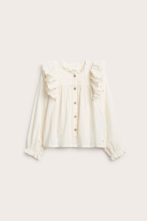 Newbie | Blus med broderade volanger | Offwhite