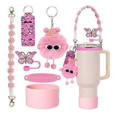 Termokopp Tilbehørssett Gjenbrukbart Vannkopp Tilbehørssett for Venn Familie (Dress Rosa)