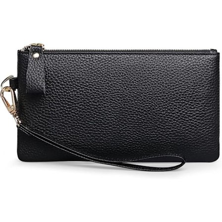 Wristlet Bag for Kvinner, RFID-Blokkerende Clutch Vesker for Kvinner, Ekte Lær Håndvesker for Kvinner med Håndleddsstropp (Svart)