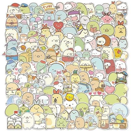 100 stk. Kawaii Sumikkogurashi søde klistermærker til vandflasker, bærbare computere, vinyl, vandtætte, trendy japanske tegneserie-manga-klistermærker