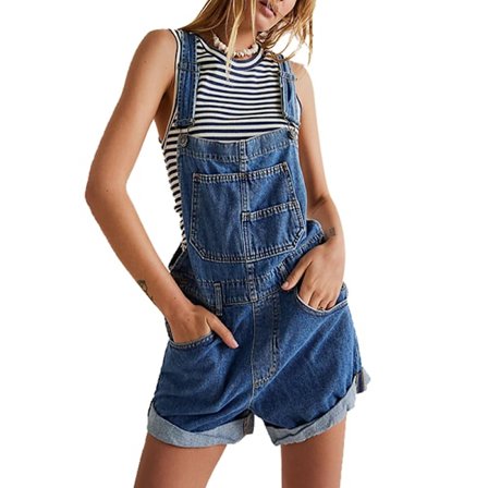 Dame Casual Denim Bib Overall Shorts Shortall Rompers