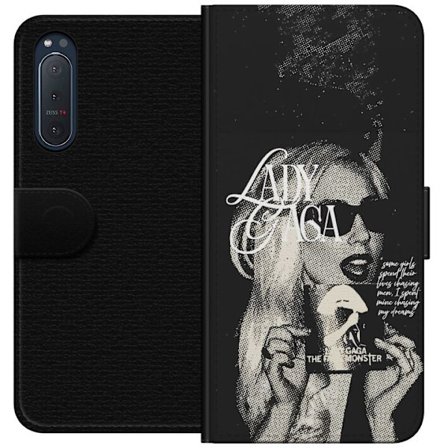 Kompatibel Tegnebogsetui til Sony Xperia 5 II Lady Gaga sort-hvid retroplakat med solbriller og popkunst-æstetik