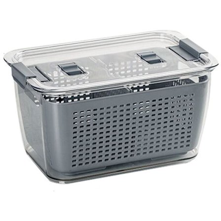 Drænkurv i plast til opbevaring af fødevarer, plastvask til frugt og grøntsager, drænkurv til køleskab, grå