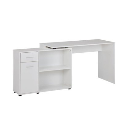 Rootz design hjørne skrivebord med hylde hvid 120 x 75,5 x 106,5 cm - Moderne kontor skrivebord Computer bordstudie - Vinkel skrivebord hjemmekontor