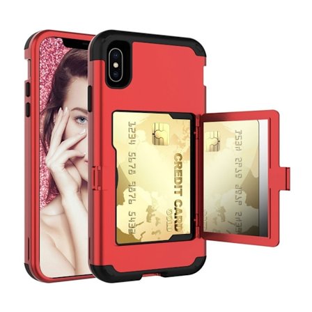 iPhone Xs Max iskukestävä hybriidi muovinen takasuoja kuori kortti paikalla - Punainen