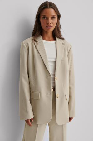 NA-KD Oversized blazer i twill - Set - Beige - EU 36