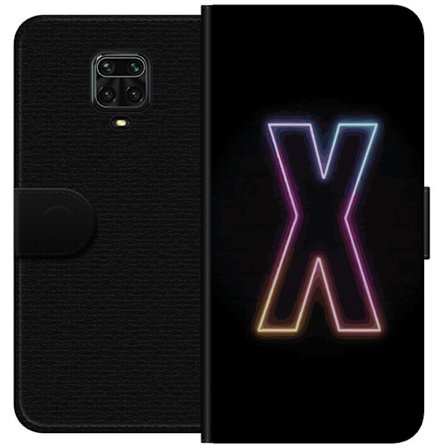 Kompatibelt Lommeboketui til Xiaomi Xiaomi Redmi Note 9 Pro Neonbokstav X i sterke fargevariasjoner mot svart bakgrunn, kraftig typografisk design med