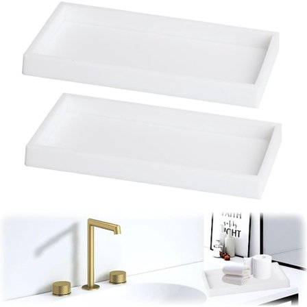 Hvitt skålsett for bad - 20x10x1,8 cm - Todelt brett for sminke, håndklær, såpe og parfyme