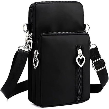 Kvinder Cross Body Telefon Taske Damer Over Shoulder Tasker 3 Lag Mobiltelefon Taske Pung Nylon Tegnebog til Kvinder Håndtasker, Sort