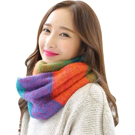 Kvinde Farverig Hals Tørklæde Vinter Strikkede Loop Uendelighed Tørklæde Varmt Wrap Cowl (Blå)