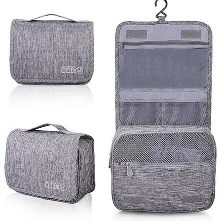 Toilet taske, Unisex Toilet taske, Med hængekrog, Stor kapacitet, Grå Toilet taske