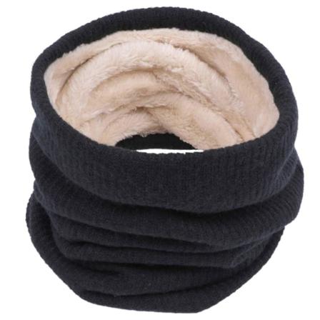 Huivi Talvi Kaksinkertainen Kaula lämmitin Neulo Fleece Vuorattu Ympyrä Silmukka Tuulenpitävä Paksut Huivit Lahjat Naisille Miehille(Musta)