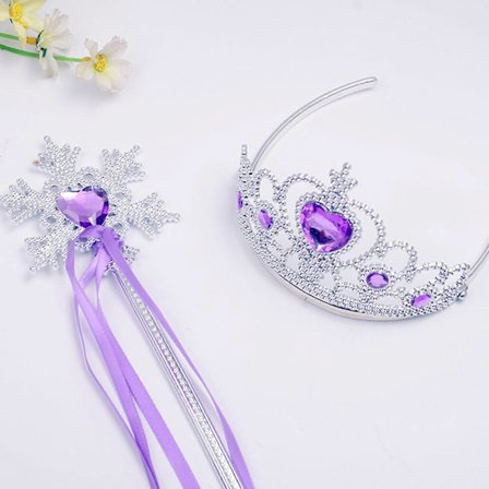 Prinsesse Elsas Krone Tiara og Tryllestav Sett Sølv Hjerte Smykke Kle Opp Kostymetilbehør for Småjenter Cosplay lilla