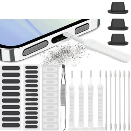 Kompatibel med iPhone 15 14 Pro mobiltelefon högtalare dammskydd skärm klistermärke laddningsport skyddande klistermärke rengöringskit universal