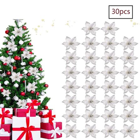 30 kpl Joulukukat Hopea Glitter Keinotekoiset Kukka Koristeet Keinotekoinen Kukka Joulukuusen Koristeet Joulukuusi