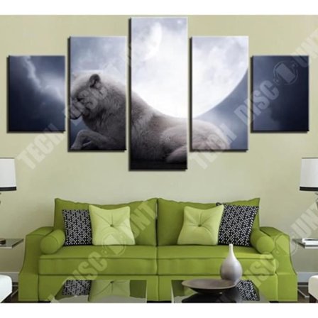 Malemaler - TD - Ulv Under Månen - 5 Stykker - Lærred - Vægdekoration - 20x35cm til 20x55cm