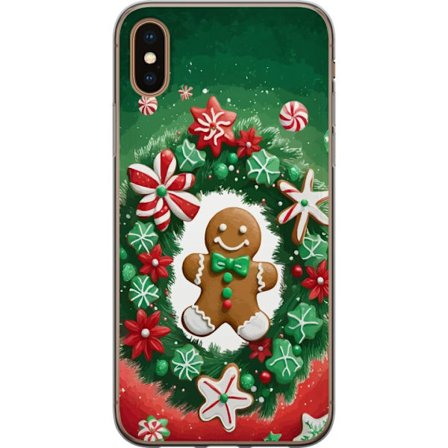 Kompatibelt Mobildeksel til Apple iPhone XS Gingerbread Joy julemotiv med pepperkakemann og dekorert krans