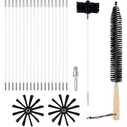 Rensesæt til skorsten, børste til radiator og tørretumblerkanal, professionelt rensesystem til skorstensrør med fleksible stænger, 