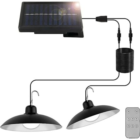Hengende solcellelampe, dobbelthode med fjernkontroll 3 moduser ip44,