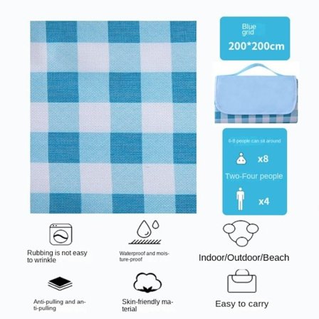 Utendørs piknikteppe Strandteppe BLÅTT